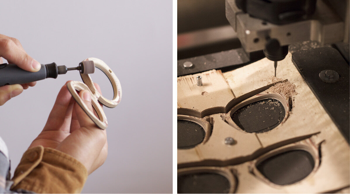 Lijado a mano y corte CNC en el taller de Nina Mûr